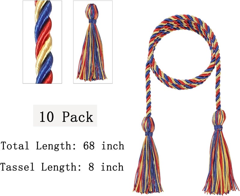 D DODOU 10 Pieces Graduation Cords Polyester Graduation Honor Braided Cords with Sewing Tassels for Bachelor, Master, Doctor 68" Long (Red Royal Blue Gold) - Image 3